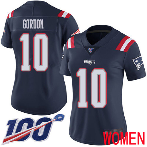 New England Patriots Football #10 100th Season Rush Limited Navy Blue Women Josh Gordon NFL Jersey